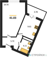 Планировка однокомнатной(квартира) площадью 41.03 квадратных метров в “ЖК Домодедово Парк”