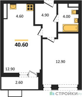 Планировка однокомнатной(квартира) площадью 40.6 квадратных метров в “ЖК Родные кварталы”