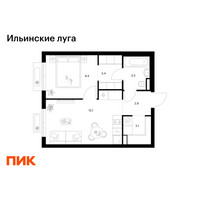 Планировка однокомнатной(квартира) площадью 37.3 квадратных метров в “ЖК Ильинские луга”