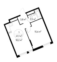 Планировка однокомнатной(квартира) площадью 41.1 квадратных метров в “ЖК Переделкино Ближнее”