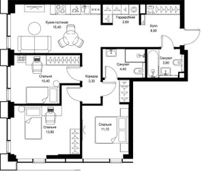 Планировка трехкомнатной(квартира) площадью 73.5 квадратных метров в ЖК “Мультиквартал СИТИДЗЕН”