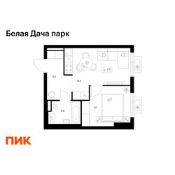 Планировка однокомнатной(квартира) площадью 33.3 квадратных метров в ЖК “ЖК Белая Дача парк”