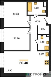 Планировка двухкомнатной(квартира) площадью 60.4 квадратных метров в ЖК “Жилые кварталы Белый Град”