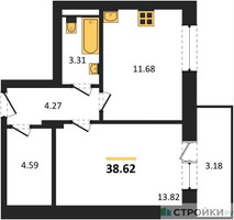 Планировка однокомнатной(квартира) площадью 38.62 квадратных метров в “Зеленый Оазис - Город”