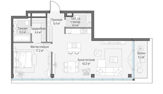 Планировка однокомнатной(квартира) площадью 82 квадратных метров в “Клубный квартал "Фрунзенская набережная"”