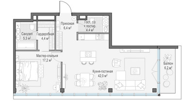 Планировка однокомнатной(квартира) площадью 82 квадратных метров в ЖК “Клубный квартал "Фрунзенская набережная"”