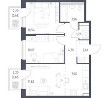 Планировка двухкомнатной(квартира) площадью 53.28 квадратных метров в “ЖК Подольские кварталы”