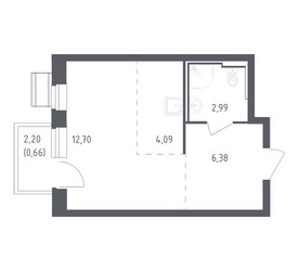 Планировка студии(квартира) площадью 26.82 квадратных метров в ЖК “ЖК Рублевский Квартал”