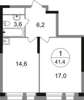 Планировка однокомнатной(квартира) площадью 41.4 квадратных метров в “ЖК Первый Московский”