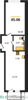 Планировка однокомнатной(квартира) площадью 45.06 квадратных метров в “ЖК Остафьево”