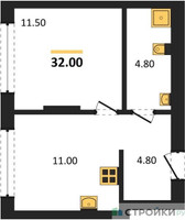 Планировка однокомнатной(квартира) площадью 32 квадратных метров в “ЖК Первый квартал”