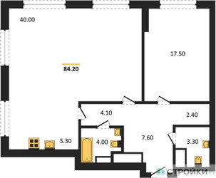 Планировка однокомнатной(квартира) площадью 84.2 квадратных метров в ЖК “ЖК Крылатская 33”