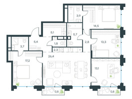Планировка 4+ комнатной(квартира) площадью 113.7 квадратных метров в “ЖК Level Бауманская”