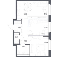 Планировка двухкомнатной(квартира) площадью 54.01 квадратных метров в “ЖК Пригород Лесное”