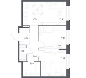 Планировка двухкомнатной(квартира) площадью 54.01 квадратных метров в ЖК “ЖК Пригород Лесное”