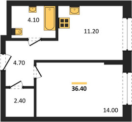 Планировка однокомнатной(квартира) площадью 36.4 квадратных метров в ЖК “ЖК "Коллекция"”