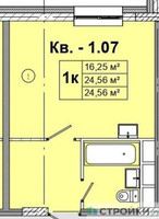 Планировка студии(квартира) площадью 24.56 квадратных метров в “ЖК Радость (Радумля Парк)”
