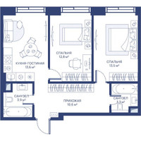Планировка двухкомнатной(квартира) площадью 57.7 квадратных метров в “ЖК Свет”