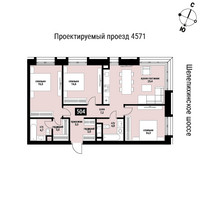 Планировка трехкомнатной(квартира) площадью 94.9 квадратных метров в “ЖК Шелепиха (Cosmopolit)”