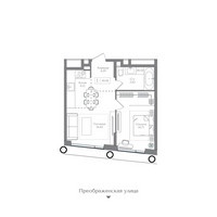 Планировка однокомнатной(квартира) площадью 45.68 квадратных метров в “ЖК Преображенская Площадь”