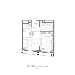Планировка однокомнатной(квартира) площадью 45.68 квадратных метров в ЖК “ЖК Преображенская Площадь”