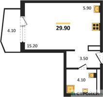 Планировка студии(квартира) площадью 29.9 квадратных метров в “ЖК "Коллекция"”