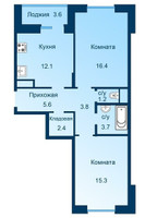 Планировка двухкомнатной(квартира) площадью 62.3 квадратных метров в “ЖК Эдельвейс (Первомайское)”