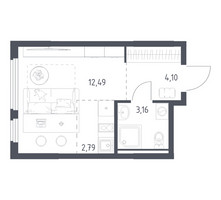 Планировка студии(квартира) площадью 22.54 квадратных метров в “ЖК Остафьево”