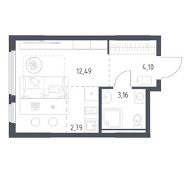 Планировка студии(квартира) площадью 22.54 квадратных метров в ЖК “ЖК Остафьево”