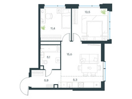 Планировка трехкомнатной(квартира) площадью 56.7 квадратных метров в “ЖК Level Мичуринский”