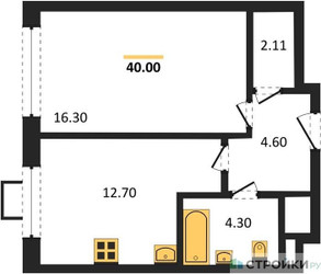 Планировка однокомнатной(квартира) площадью 40.4 квадратных метров в ЖК “ЖК Вереск”