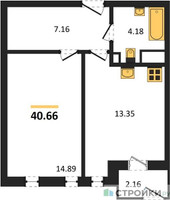 Планировка однокомнатной(квартира) площадью 40.66 квадратных метров в “ЖК Светлый мир БиоПолис”