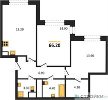 Планировка двухкомнатной(квартира) площадью 66.2 квадратных метров в “ЖК МАРК”