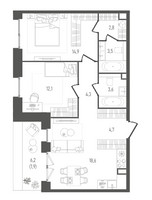 Планировка двухкомнатной(квартира) площадью 66.4 квадратных метров в “ЖК Pave (Пэйв)”