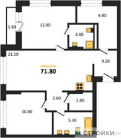 Планировка двухкомнатной(квартира) площадью 71.8 квадратных метров в “ЖК Первый квартал”