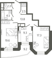Планировка двухкомнатной(квартира) площадью 72.1 квадратных метров в “ЖК Советская 18”