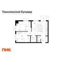 Планировка двухкомнатной(квартира) площадью 50.3 квадратных метров в “ЖК Томилинский бульвар”