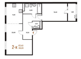 Планировка двухкомнатной(квартира) площадью 69.2 квадратных метров в “ЖК Новое Летово”
