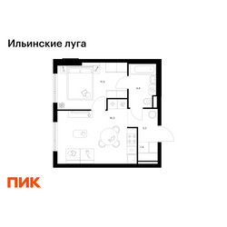 Планировка однокомнатной(квартира) площадью 36.6 квадратных метров в ЖК “ЖК Ильинские луга”