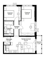 Планировка двухкомнатной(квартира) площадью 59.8 квадратных метров в “ЖК Эко Видное 2.0”