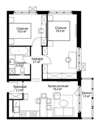 Планировка двухкомнатной(квартира) площадью 59.8 квадратных метров в ЖК “ЖК Эко Видное 2.0”