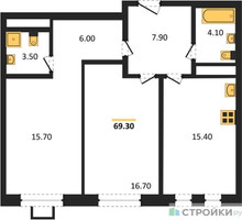 Планировка двухкомнатной(квартира) площадью 69.1 квадратных метров в “ЖК Вереск”