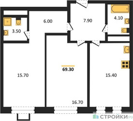 Планировка двухкомнатной(квартира) площадью 69.1 квадратных метров в ЖК “ЖК Вереск”