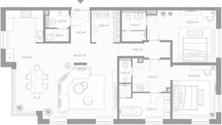 Планировка двухкомнатной(квартира) площадью 133.4 квадратных метров в “ЖК Николь”