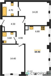 Планировка двухкомнатной(квартира) площадью 69.9 квадратных метров в ЖК “ЖК Мангазея на Тульской”