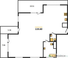 Планировка трехкомнатной(квартира) площадью 119.6 квадратных метров в “ЖК RiverSky”