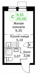 Планировка студии(квартира) площадью 20.08 квадратных метров в ЖК “ЖК КИТ 2”