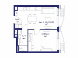 Планировка однокомнатной(квартира) площадью 39.32 квадратных метров в “ЖК Остров”