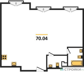 Планировка двухкомнатной(квартира) площадью 70.04 квадратных метров в ЖК “ЖК Дом Достижение”