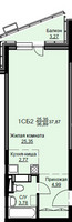Планировка студии(квартира) площадью 38.3 квадратных метров в “ЖК Соболевка”